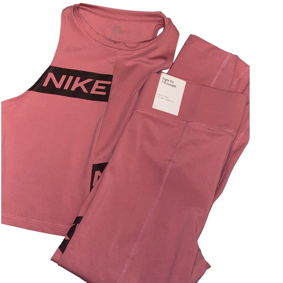 Nike Pro Women's Workout Set Size Medium – Mauve Pink Crop Tank and 7/8 Leggings - Picture 3 of 3